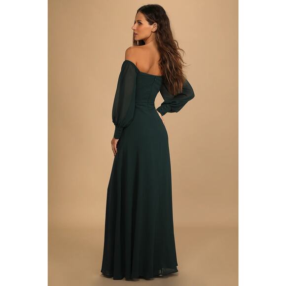 NWOT Lulus Feel the Romance Emerald Green Off-the-Shoulder Maxi Dress 1X - Picture 2 of 9
